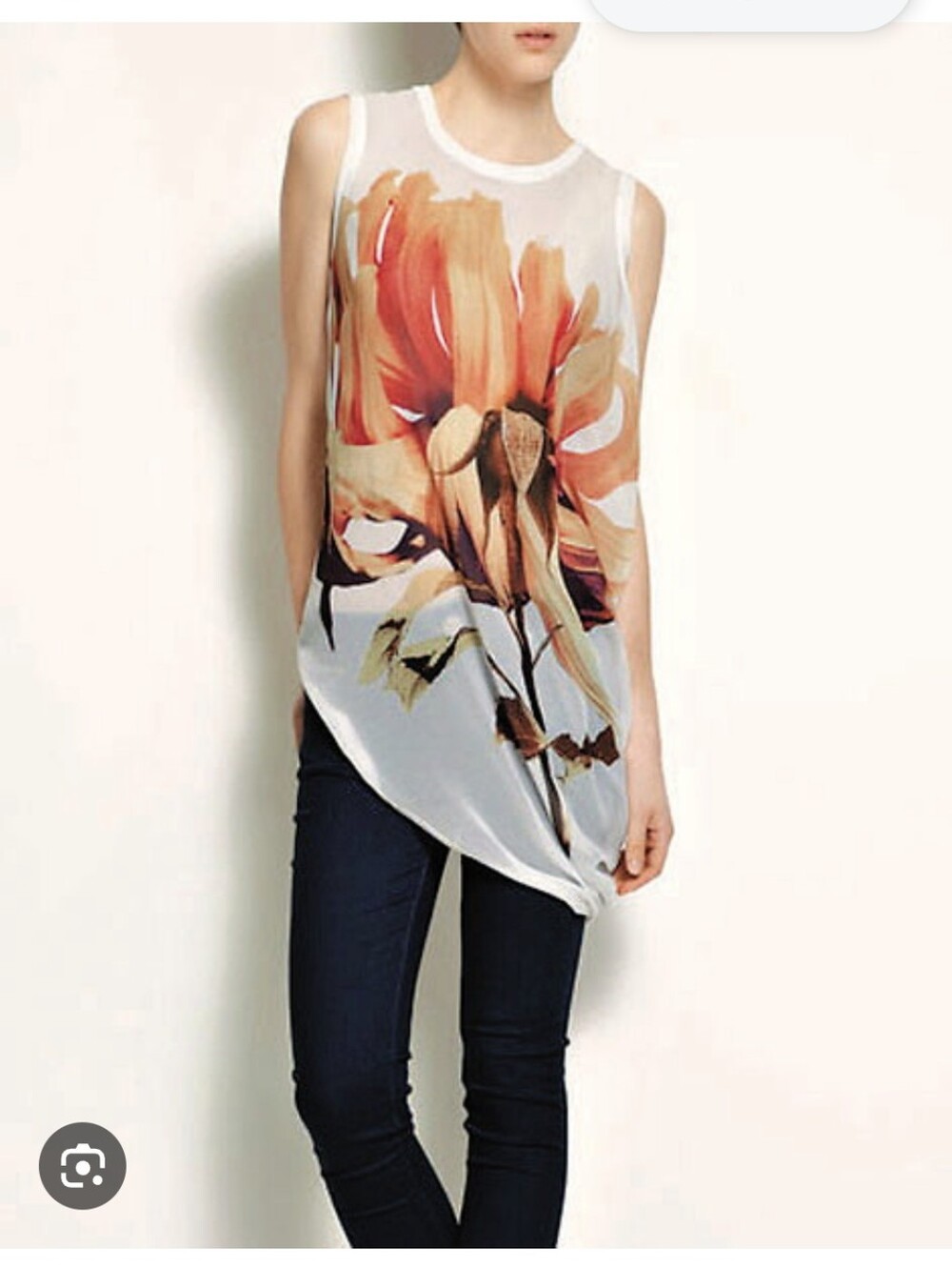 ZARA Collection Sheer Floral Cream Asymmetrical Cover‑Up Sheer Top Size Small